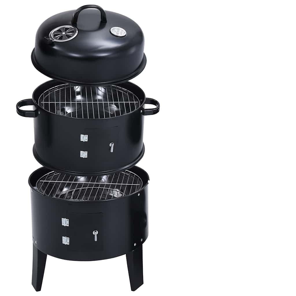 3 w 1 grill na węgiel drzewny, piec wędzarniczy ze stali, 40 x 80 cm, z termometrem, misą na wodę, zasuwy wentylacyjne, ruszt do grillowania 37 cm, na kemping, do ogrodu, na taras, balkon