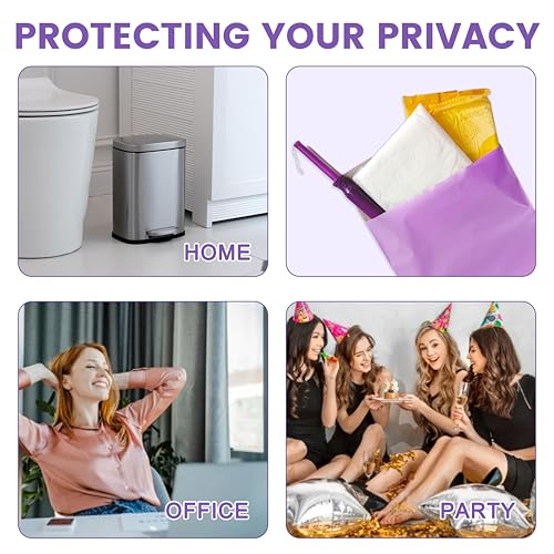 Image of Disposal Sanitary Napkin Bags, 200 Pcs, Purple Disposable Plastic trash bag with Self-sealing for Odor-proof, disposal of Feminine Hygiene or Pet Waste, 10 inch x 6 inch