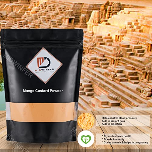 51CpuHnm2kL - Manvik Foods MIdwinfer Custard Powder Mango Flavour 400g | Without Sugar | for Fruit Salad, Cake, Ice Cream, Milkshake - Image 4