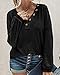 BTFBM Womens Fall Fashion 2025 Long Sleeve Shirts Spring V Neck Loose Casual Deco Button Lightweight Waffle Knit Tops(Black, X-Large)