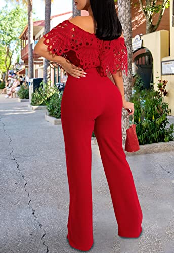 Image of Off Shoulder Jumpsuit for Women High Waist Wide Leg Long Pants Jumpsuits