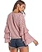 StyleDome Bell Sleeve Tops Blouses for Women Ruffle Long Sleeve Round Neck Shirt 02 Red US 4