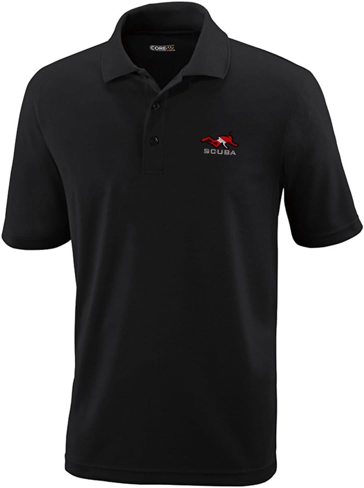 Speedy Pros Sport Scuba Diving Diver Flag Embroidery Adult Button-End Spread Short Sleeve Unisex Polyester Performance Polo Shirt Golf Shirt - Black, X Large