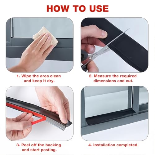 Image of HASTHIP 2m /79inch Rain Water Stopper for Door - Window Sill Water Stopper Barrier Self Adhesive Rubber Over Door and Window Drip Cap Rain Deflector for Reliable Rains Blocking Protection