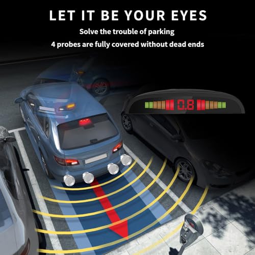 Image of Wireless Parking Sensor, Reverse Radar System with 4 Car Backup Sensors, Wireless LED Distance Display with Sound Warning + 4 Flit Red Color Car Parking Sensor for Auto Vans RV Trailer