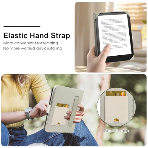 HoYiXi Universal Case for 6-inch Kindle eReader Compatible with Kobo/Voyaga/Pocketbook/Tolino E-Book Reader,6\'\' eReader Protective Cover with Built-in Card Slot,Rice White
