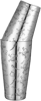 Stainless Steel Boston Shaker with Etched Pattern Weighted Shaking Tin Set Skull