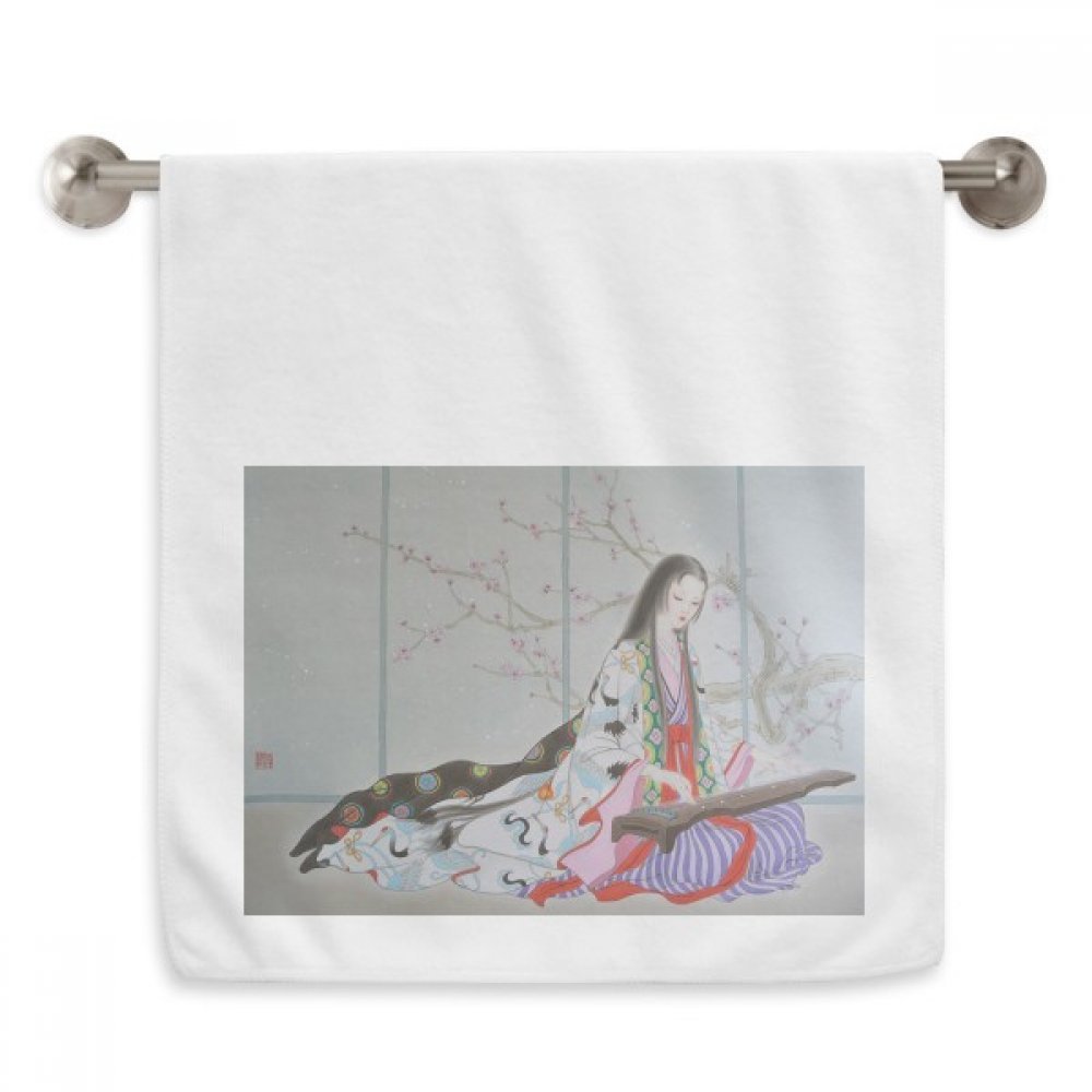 Serviettes débarbouillettes Plum Blossom peinture chinoise en coton blanc 13x29 pouces