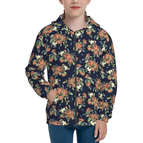 Watercolor Rose Kid Hoodies Boys Zip Up Sweatshirts Girls Pullover with Pocket3
