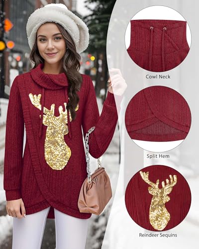 Image of Bulotus Tunic Sweaters for Women 2025 Turtleneck Sweater Pullover Lightweight Warm Tunic Tops for Leggings Loose Fit