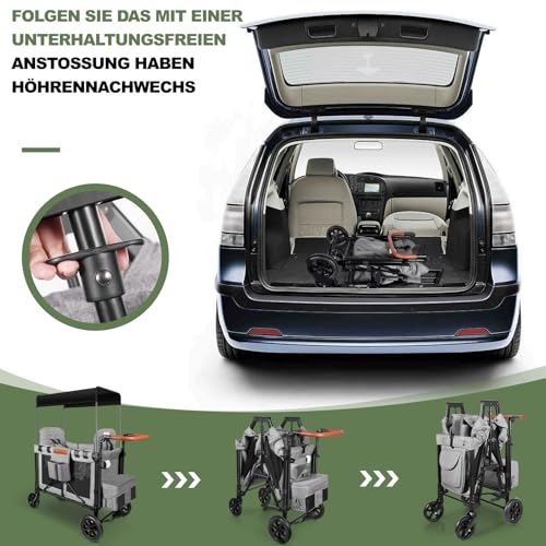 Carro para niños plegable de dos asientos con arneses para excursiones y compra 3