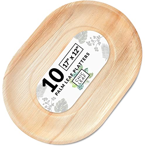 Chic Leaf PLATTER TRAY 100% Compostable Disposable Palm Leaf Trays Like Bamboo Serving Trays 17 Inch X 12 Inch Inches Large 10 Pack cover