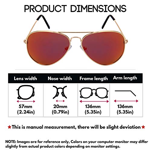 Edge I-Wear Classic Pilot Style Polarized Aviator Sunglasses for Men Women UV400 Protection Mirrored Lens ((Pack of 2) Gold Red +Gold Green, 57)4
