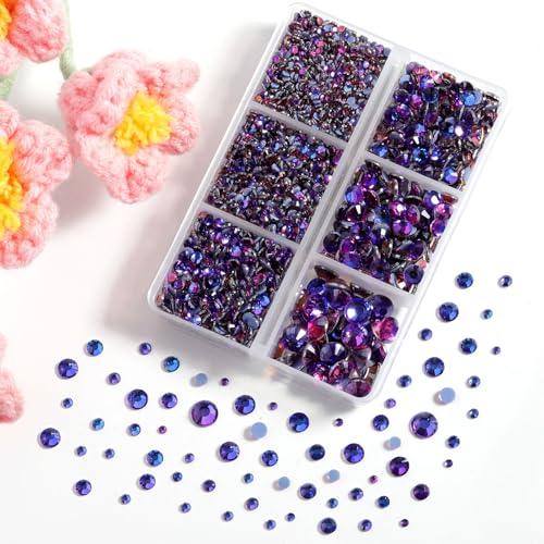 Image of BEADSLAND Hotfix Rhinestones, 4000 PCS Purple Rhinestones for Clothes Crafts Mixed 6 Sizes with Wax Pencil and Tweezers Kit, SS6-SS30, Purple Velvet