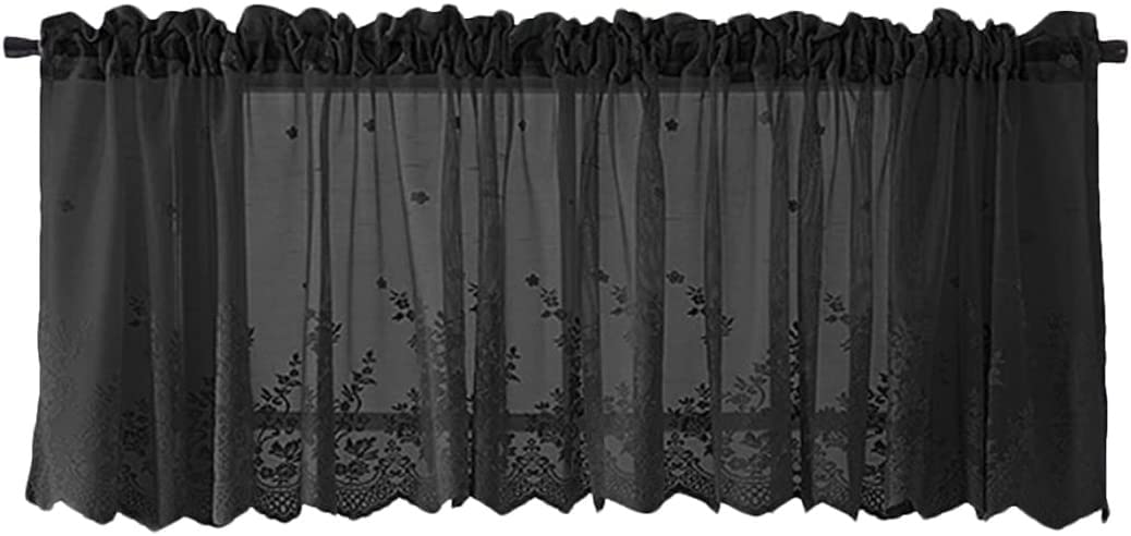 ZOENAE Short Curtain Lace Decorative Half Curtain Half Window Treatment For Kitchen Balcony Home (Color : Black, Size : 137 * 61cm)