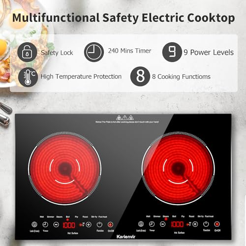 Karienvir KEC-PF602SGB 2 Burner Electric Cooktop 110V, 24 Inch Electric Stove Countertop & Built-In, Plug-In Electric Cooktop With 9 Power Levels, Sensor Touch Control thumb #3