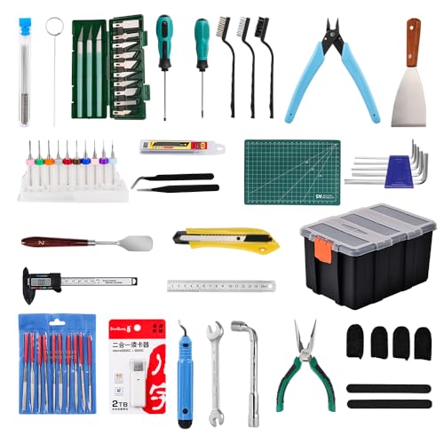 Comgrow 3D Printer Tools Kit, 96Pcs Universal 3D Printer Accessories with 3D Printer Nozzle Cleaning kit, Screwdriver Set, Wrench Set, Deburring Tool, Hobby Knife Set, Digital Caliper and Storage Box