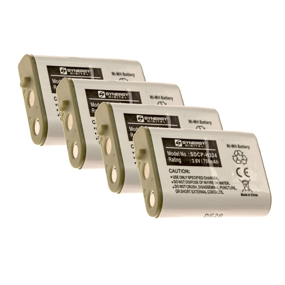 Synergy Digital Cordless Phone Batteries, Compatible with Panasonic HHR-P103 Cordless Phone, (Ni-MH, 3.6V, 750 mAh) Ultra Hi-Capacity, Combo-Pack Includes: 4 x SDCP-H324 Batteries