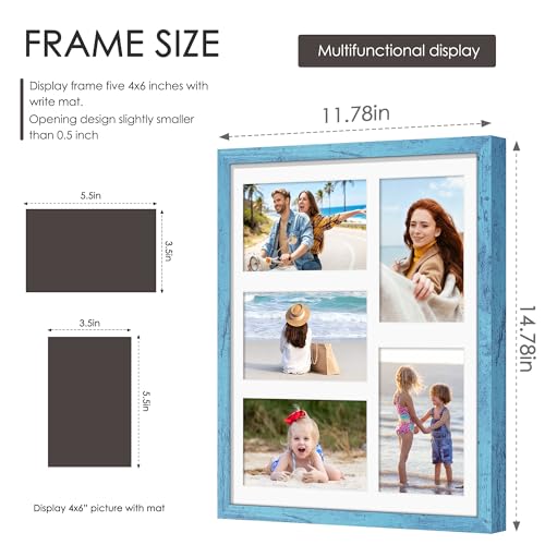Image of DUENPY 11x14 Collage Picture Frame 4x6 Collage Picture Frame Displays Five 4x6 inch Photos or 11x14 (Without Mat) Wall Decor Wall Hanging or Tabletop Blue