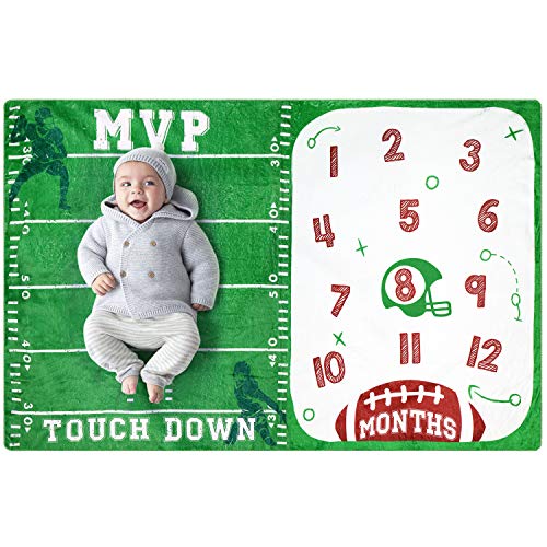 Image of Baby Monthly Milestone Blanket Football Sports Blankets for Toddler Photography Background Prop Soft Plush Fleece
