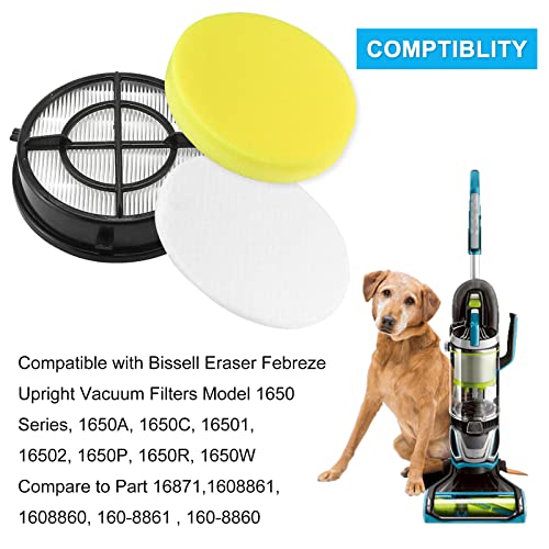 1650 16871 Febreze Vacuum Filter Compatible with Bissell Pet Hair Eraser Upright Vacuum Replacement Model 1650 Series, 1650A, 1650W, 16501, 16502, 1650C 1650P 1650R Part 16871 1608861 1608860 LUXRILIX