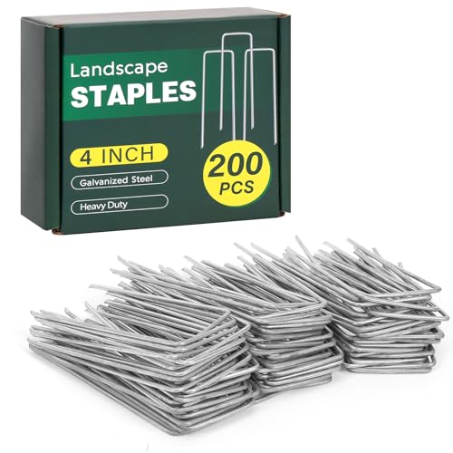 CEWOR 200 Pack Landscape Staples 4 Inches Galvanized Metal Garden Stakes Landscaping Landscape Fabric Staples Sod Pins for Lawn Barrier Fabric Garden Fence Ground Cover
