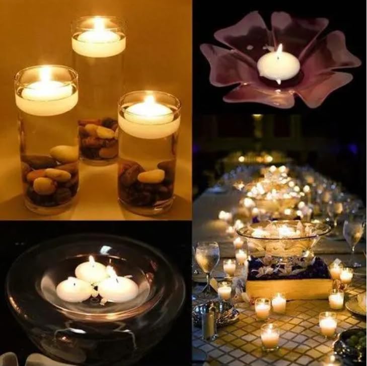 Image of 36 Packs 3-Inch unscented White Floating Candles - Ideal for Weddings, Pool Party, Holiday Centerpieces and Events - Odorless, Drip-Free, Long Lasting Burn Time