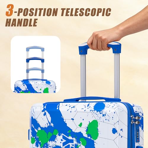 Image of Hardshell Luggage Sets, Lightweight Stripes Suitcases with Spinner Wheels, Blue-PC