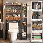 Over The Toilet Storage with 2 Drawers - 7 Tier Bathroom Organizer with Adjustable Shelf, Freestanding Space Saver Storage Rack Above Toilet Stand with 4 Hooks for Restroom, Laundry, Rustic Brown - Image 4