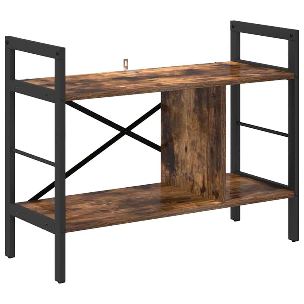 Libreria 3 Ripiani 75x30x58,5 cm Legno Ingegnerizzato Acciaio | Scaffale autoportante industriale rovere fumé per soggiorno studio o ufficio con piedini regolabili.