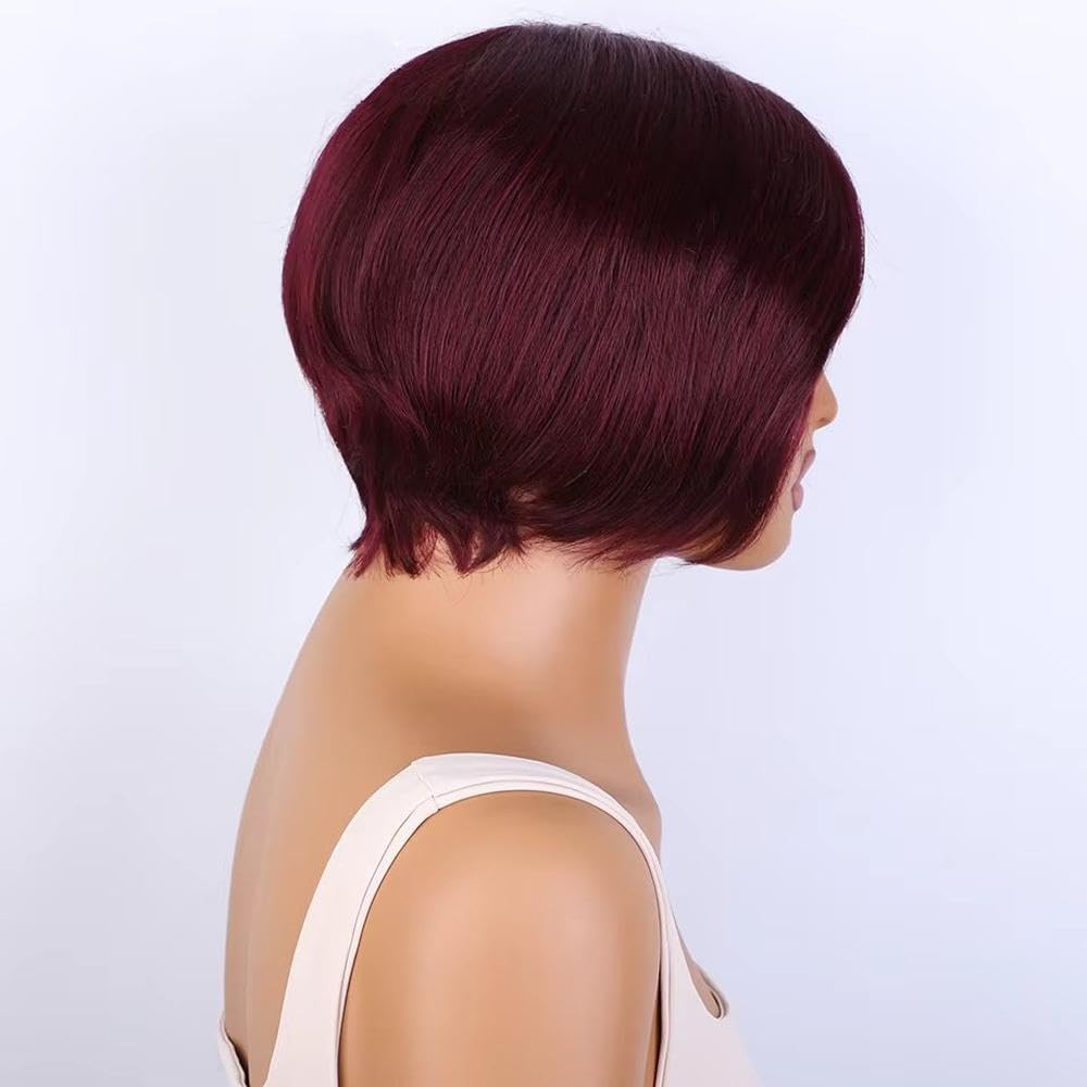 Haarpflege Maschinell Gefertigte Gerade Bob-Perücke Echthaar Vorgeschnitten Mit Babyhaar Für Schwarze Frauen(Rood)