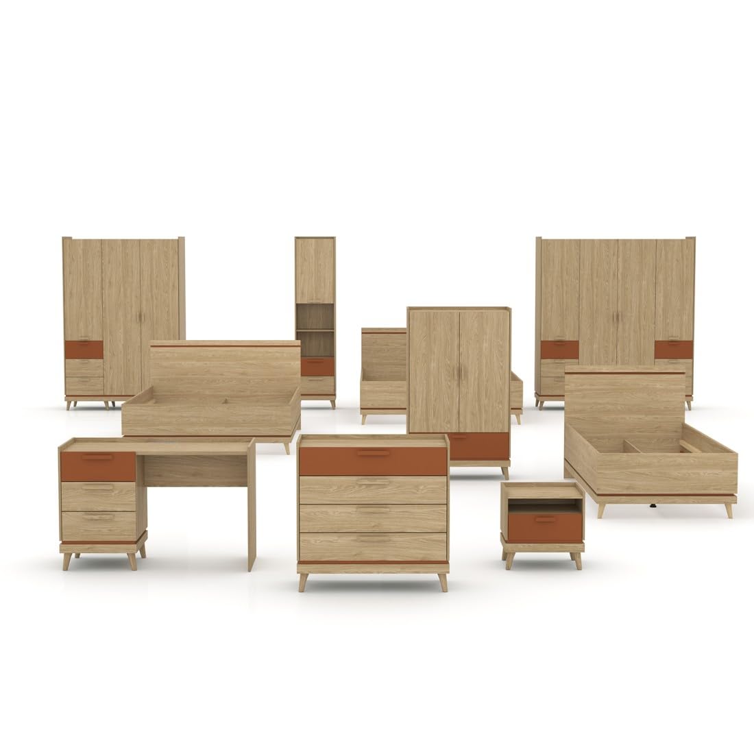 Meublorama Armadio NOKI - 4 ante rovere chiaro e moka - stile scandinavo
