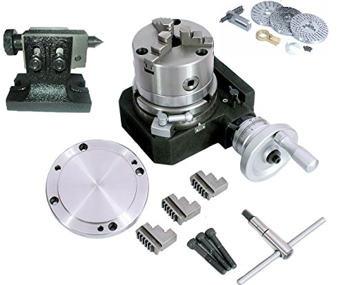 HV4 (110 mm) Mesa giratoria + 100 mm 3 mandíbulas Chuck con mandíbulas reversibles + placa trasera + placa divisora + Tailstock – Kit completo de indexación fresadora