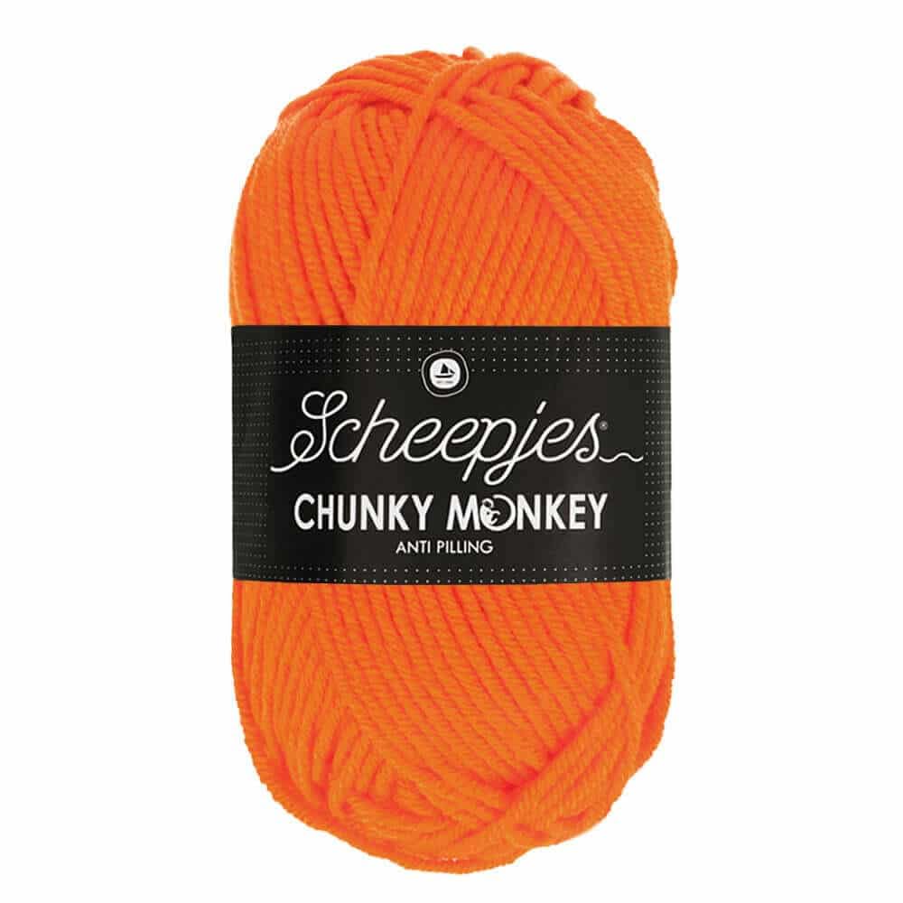 Scheepjes Chunky Monkey Aran Weight Yarn | 100g Ball | Anti-Pilling Acrylic | Soft & Hypoallergenic for Knitting and Crochet Blankets, Toys & Garments (2002 Orange)