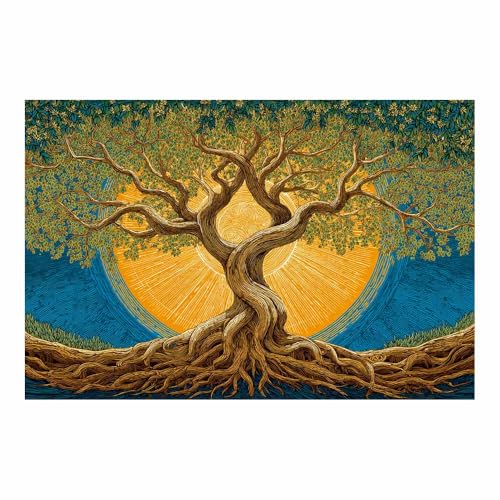 Impression sur toile arbre de la vie vert 60x90cm sans cadre ZAMAEIU