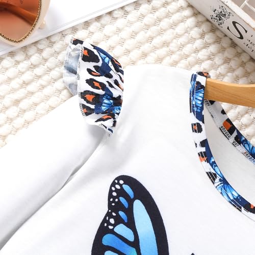 Image of Girl 2pcs set with ruffle sleeves top flared pants spring summer short sleeves 4-12Y
