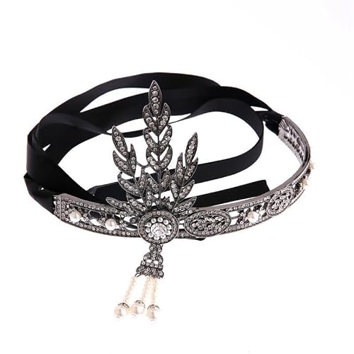 LEEMASING Bandeau vintage années 1920 avec strass et plumes - Style Gatsby - Pour fête, festival, mariage - Noir – vue 2