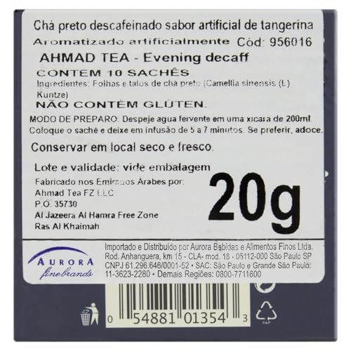 Ahmad Tea London Chá Preto Evening Tea Descafeinado 10 Unidades De 20G
