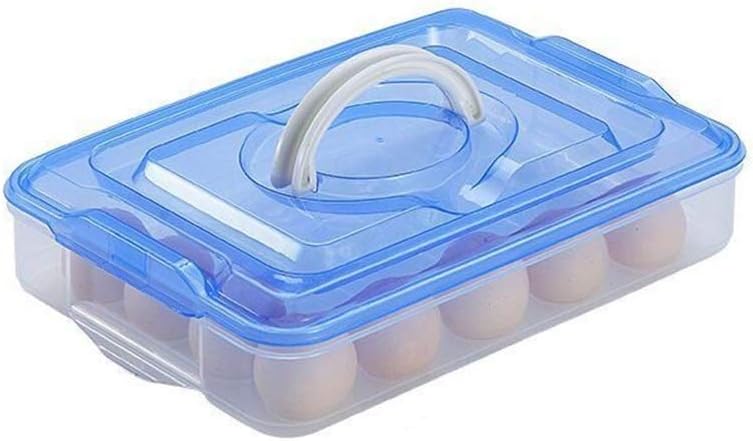 Egg Tray, Lockable Lid Container Refrigerator Portable Storage Box for Duck Hen Poultry Egg (Color : Pink-Single Layer) (Blue Single Layer)