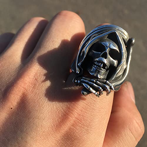 Customize Large Grim Reaper Skull Rings for Men 925 Sterling Silver Biker Punk Hip Hop Jewelry2