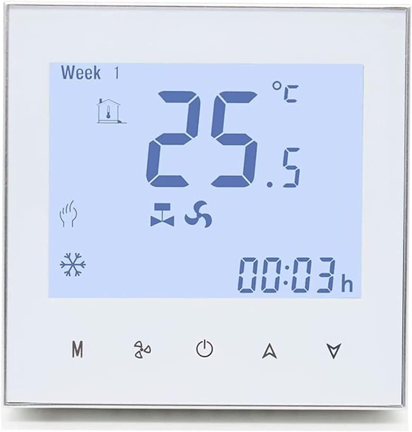 Eazyliv Wifi Tuya/Smartlife AC Smart Thermostat with Energy Saving FCU Central Air Conditioner Controller 95-240VAC (White Silver Frame)