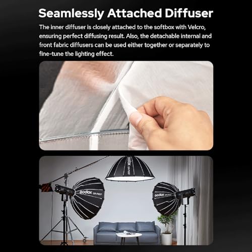Godox QR-P150T Softbox parabólico de 150 cm/59 Pulgadas, liberación rápida con Soporte Bowens estándar y difusores para Flash Speedlite fotografía de luz Continua Retrato - imagen 2