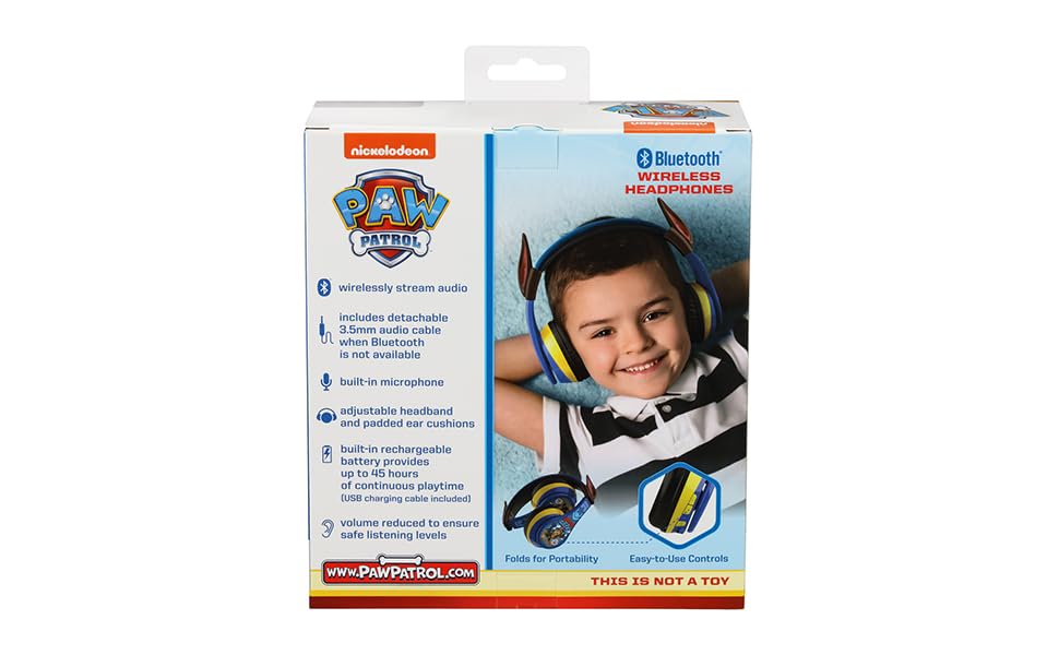 Image of EKIDS - PAW Patrol Chase Bluetooth Headphones for Kids, Wireless Headphones for SC | Volume Reduced and Built-in Microphone