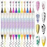 Autoau 12 Colors Nail Art Pens Set, Nail Art Markers for 3D Nail Art, Nail Art Pens for Painting Nails Art Marker Drawing Painting Liner, Nail Polish Pens for DIY Nail Art Beauty Adorn Manicure Tools