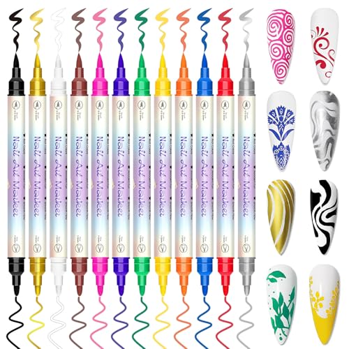 Autoau 12 Colors Nail Art Pens Set, Nail Art Markers for 3D Nail Art, Nail Art Pens for Painting Nails Art Marker Drawing Painting Liner, Nail Polish Pens for DIY Nail Art Beauty Adorn Manicure Tools