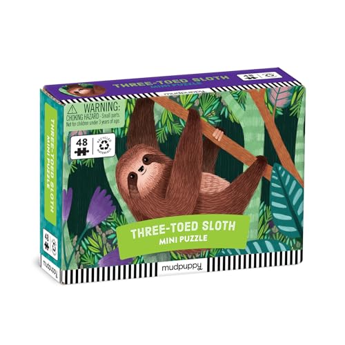 Mudpuppy Three-Toed Sloth Mini Puzzle, 48 Pieces, 8” x 5.75” – Perfect Family Puzzle for Ages 4+ – Jigsaw Puzzle Featuring a Colorful...