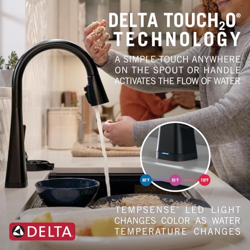 Delta Lenta Matte Black Touch Kitchen Faucet with Pull Down Sprayer, Modern Single Hole Touch On Kitchen Sink Faucet, Single Handle, Matte Black 19802TZ-BL-DST by DELTA - Image 2