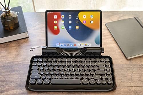 Andana Rymek Typewriter Style Mechanical Wired & Wireless Keyboard with Tablet Stand, Bluetooth Connection (Black)