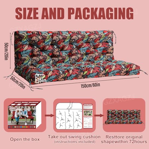 Image of Porch Swing Cushions Outdoor 60 inch Waterproof Thicken 5 inch Swing Cushions Replacement with Backrest and Ties for Outdoor Furniture Porch Patio Garden Lawn (Floral Pattern)