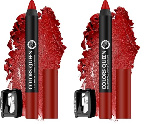 Image of Colors Queen Color It All Non Transfer Lip Crayon Lipstick with Sharpener | Matte Finish, Long Lasting | Smudge Proof & Kiss Proof Crayon Lipstick for Women (01 - Hot Red, 3.5g) (Pack of 2)